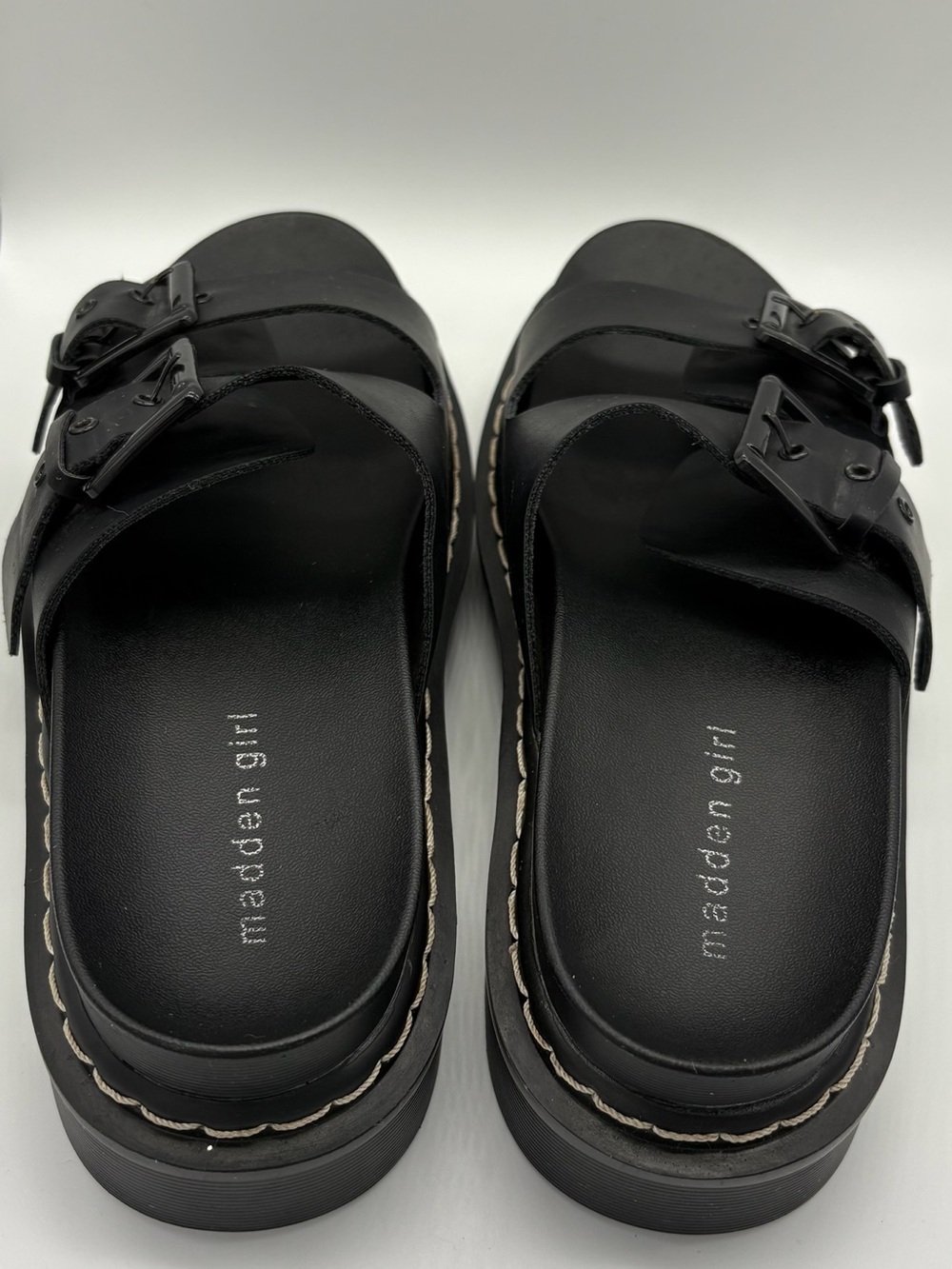 Madden Girl Black Double-Strap Buckle Dizzy Platform Slides Size 9 - Picture 3 of 6